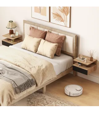 Juego de 2 Mesitas de Noche Flotantes con Cajón Montado en la Pared 35x32x22,5 cm Roble y Negro