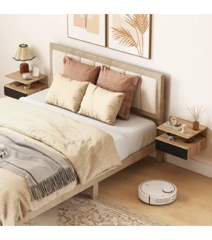 Juego de 2 Mesitas de Noche Flotantes con Cajón Montado en la Pared 35x32x22,5 cm Roble y Negro