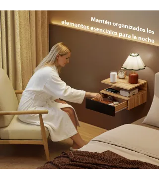 Juego de 2 Mesitas de Noche Flotantes con Cajón Montado en la Pared 35x32x22,5 cm Roble y Negro