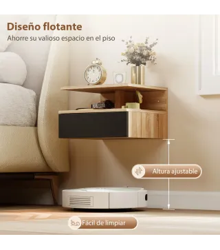 Juego de 2 Mesitas de Noche Flotantes con Cajón Montado en la Pared 35x32x22,5 cm Roble y Negro