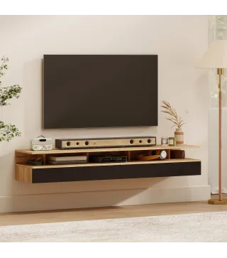 Juego de 2 Mesitas de Noche Flotantes con Cajón Montado en la Pared 35x32x22,5 cm Roble y Negro