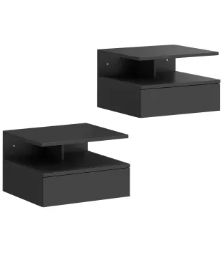Juego de 2 Mesitas de Noche Flotantes con Cajón Montado en la Pared 35x32x22,5 cm Negro