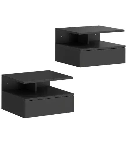 Juego de 2 Mesitas de Noche Flotantes con Cajón Montado en la Pared 35x32x22,5 cm Negro