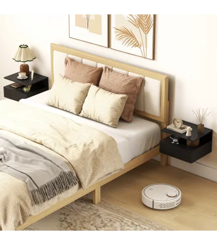 Juego de 2 Mesitas de Noche Flotantes con Cajón Montado en la Pared 35x32x22,5 cm Negro