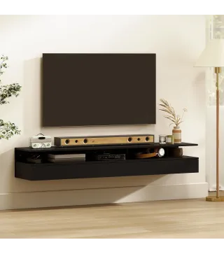 Juego de 2 Mesitas de Noche Flotantes con Cajón Montado en la Pared 35x32x22,5 cm Negro