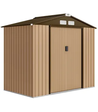 Cobertizo de Jardín Exterior 2,42 m² 213x130x185 cm con Puerta Corredera Ventilación y Kit de Fundación Amarillo