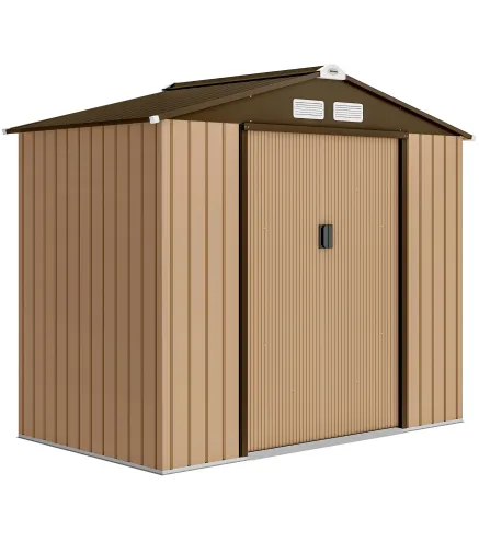 Cobertizo de Jardín Exterior 2,42 m² 213x130x185 cm con Puerta Corredera Ventilación y Kit de Fundación Amarillo