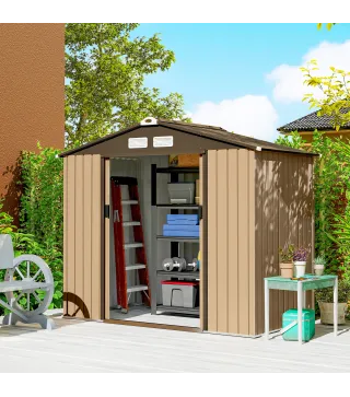 Cobertizo de Jardín Exterior 2,42 m² 213x130x185 cm con Puerta Corredera Ventilación Guantes Amarillo