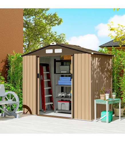 Cobertizo de Jardín Exterior 2,42 m² 213x130x185 cm con Puerta Corredera Ventilación Guantes Amarillo