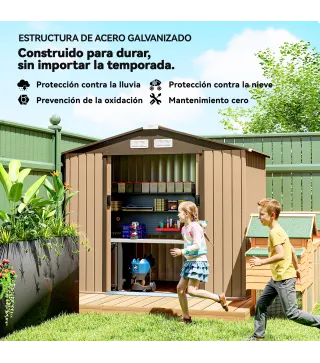 Cobertizo de Jardín Exterior 2,42 m² 213x130x185 cm con Puerta Corredera Ventilación y Kit de Fundación Amarillo