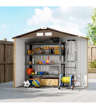 Cobertizo de Jardín Exterior 2,42 m² 213x130x185 cm con Puerta Corredera Ventilación y Kit de Fundación Amarillo