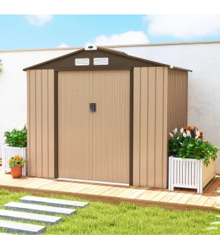 Cobertizo de Jardín Exterior 2,42 m² 213x130x185 cm con Puerta Corredera Ventilación y Kit de Fundación Amarillo