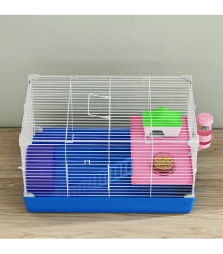 Jaula para Hámster Casa para Roedores con Rueda de Ejercicio Cuenco Bebedero Casita Rampas para Jerbos 47x30x27 cm Azul