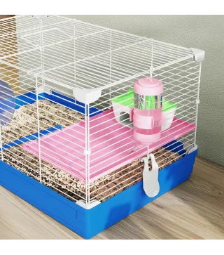 Jaula para Hámster Casa para Roedores con Rueda de Ejercicio Cuenco Bebedero Casita Rampas para Jerbos 47x30x27 cm Azul