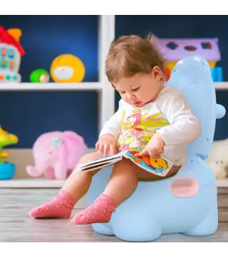 Orinal Infantil con Forma de Hipopótamo con Asas para Niños a partir de 6 Meses Inodoro de Aprendizaje 40x30x23 cm Azul