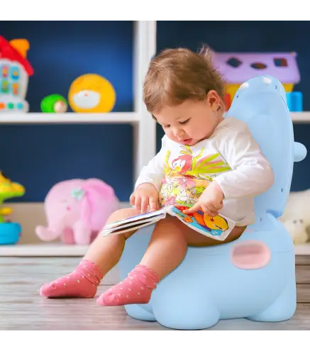 Orinal Infantil con Forma de Hipopótamo con Asas para Niños a partir de 6 Meses Inodoro de Aprendizaje 40x30x23 cm Azul