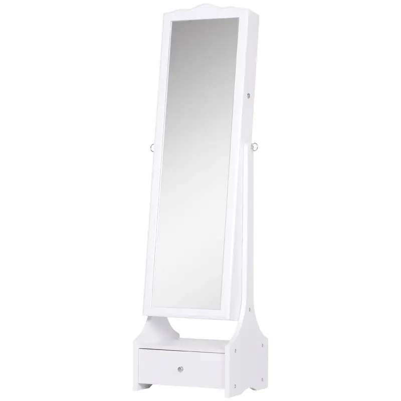 Espejo Joyero con Luces LED, Armario para Joyas, Armario Joyero con Espejo Entero de Ángulo Ajustable, Cajones, Mesa Interior Pl