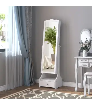 Espejo Joyero con Luces LED, Armario para Joyas, Armario Joyero con Espejo Entero de Ángulo Ajustable, Cajones, Mesa Interior Pl