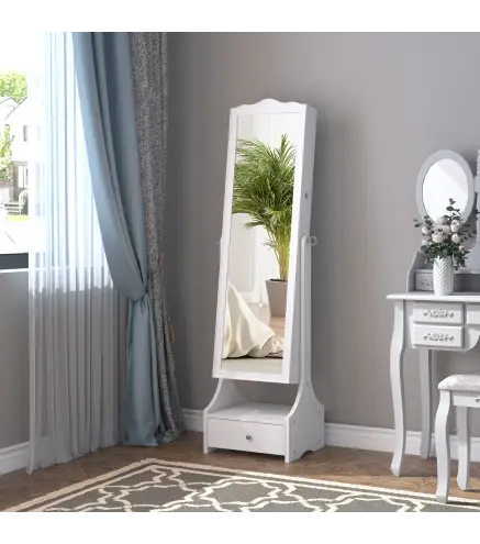 Espejo Joyero con Luces LED, Armario para Joyas, Armario Joyero con Espejo Entero de Ángulo Ajustable, Cajones, Mesa Interior Pl