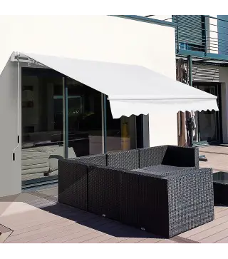 Toldo Manual Retráctil 350x250 cm, Toldo Exterior Terraza con Ángulo Ajustable, Brazo Articulado, Montaje a Pared, Estructura de