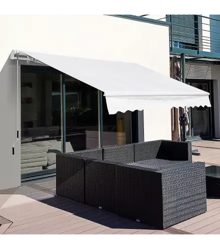 Toldo Manual Retráctil 350x250 cm, Toldo Exterior Terraza con Ángulo Ajustable, Brazo Articulado, Montaje a Pared, Estructura de