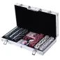 Maletín de Poker Profesional de Aluminio con 300 Fichas Juego Set de Poker Casino con 5 Dados 2 Barajas de Cartas y 1 Ficha de C