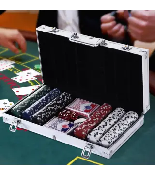 Maletín de Poker Profesional de Aluminio con 300 Fichas Juego Set de Poker Casino con 5 Dados 2 Barajas de Cartas y 1 Fi