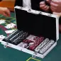Maletín de Poker Profesional de Aluminio con 300 Fichas Juego Set de Poker Casino con 5 Dados 2 Barajas de Cartas y 1 Ficha de C