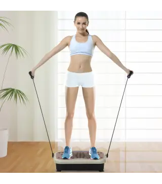 Plataforma Vibratoria con 2 Bandas Elásticas 200W Control Remoto 99 Velocidades USB Pantalla LED 54x33x14cm Café y Negro