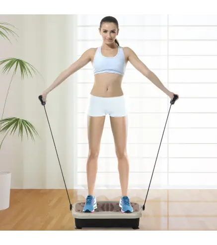 Plataforma Vibratoria con 2 Bandas Elásticas 200W Control Remoto 99 Velocidades USB Pantalla LED 54x33x14cm Café y Negro