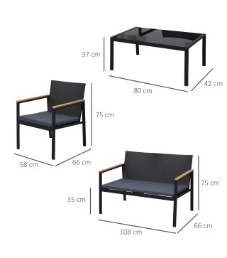 Conjunto 4 Piezas Muebles de Ratán