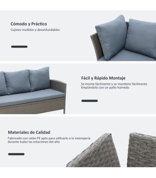 Conjunto 4 Piezas Muebles de Ratán
