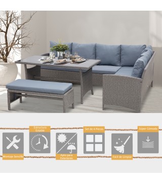 Conjunto 4 Piezas Muebles de Ratán