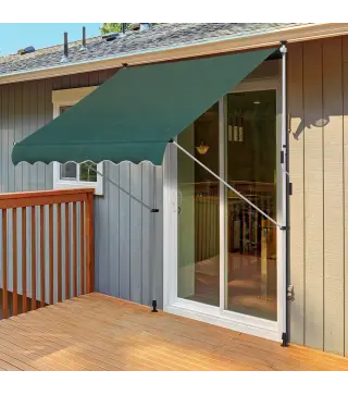 Toldo Manual Retráctil 200x150x170-280 cm para Balcón y Terraza con Altura Ajustable con Manivela Verde