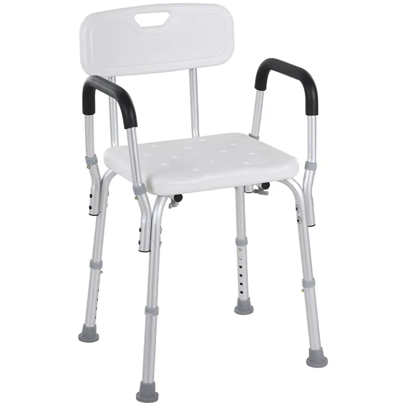 Silla para Ducha Taburete de Ducha Antideslizante con Altura Ajustable y Reposabrazos Regulable Carga 136 kg