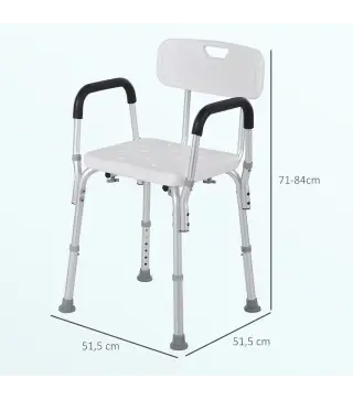 Silla para Ducha Taburete de Ducha Antideslizante con Altura Ajustable y Reposabrazos Regulable Carga 136 kg