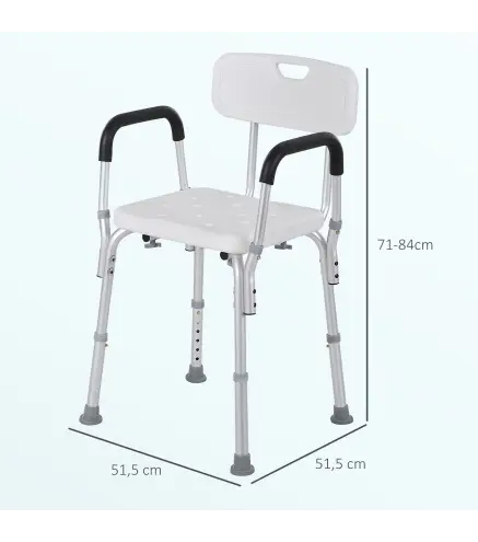 Silla para Ducha Taburete de Ducha Antideslizante con Altura Ajustable y Reposabrazos Regulable Carga 136 kg