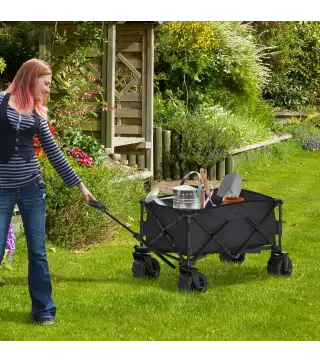 Carro de Playa Plegable con Ruedas Delanteras Giratorias 360° y Asa Telescópica 108x55x55 cm Negro
