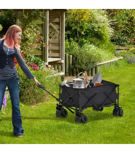 Carro de Playa Plegable con Ruedas Delanteras Giratorias 360° y Asa Telescópica 108x55x55 cm Negro
