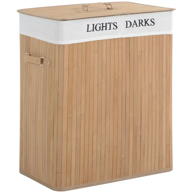 Cesta para Ropa Sucia de Bambú de Capacidad 100L con Tapa y Bolsa de Tela de 2 Compartimentos 52x32 x63 cm Bambú