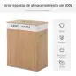 Cesta para Ropa Sucia de Bambú de Capacidad 100L con Tapa y Bolsa de Tela de 2 Compartimentos 52x32 x63 cm Bambú