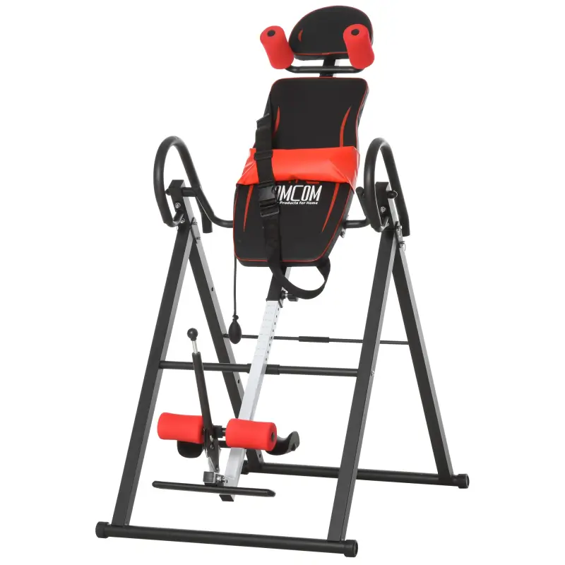 Tabla de Inversión por Gravedad Plegable con Inclinación hasta 90° y Cinturones de Seguridad 79x114x153 cm Rojo y Negro