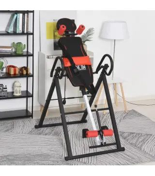 Tabla de Inversión por Gravedad Plegable con Inclinación hasta 90° y Cinturones de Seguridad 79x114x153 cm Rojo y Negro
