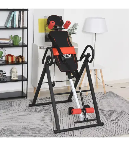 Tabla de Inversión por Gravedad Plegable con Inclinación hasta 90° y Cinturones de Seguridad 79x114x153 cm Rojo y Negro