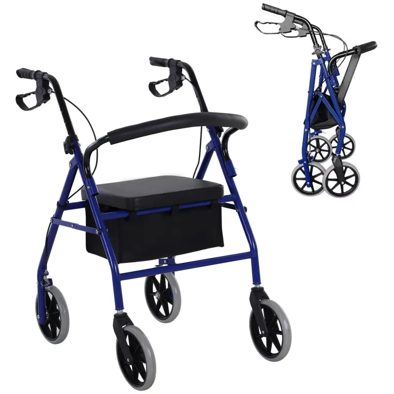Andador para Adultos Plegable Con Almacenaje Asiento y Frenos 65x53x79-89 cm Azul y Negro Andador para Adultos Plegable Con Almacenaje Asiento y Frenos 65x53x79-89 cm Azul y Negro