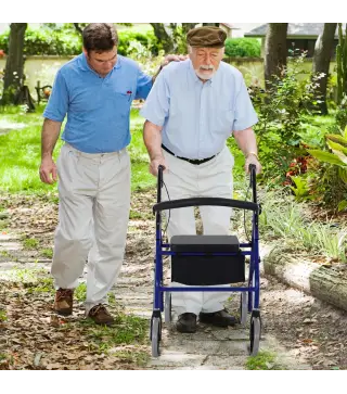 Andador para Adultos Plegable Con Almacenaje Asiento y Frenos 65x53x79-89 cm Azul y Negro