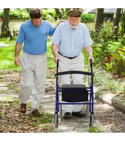 Andador para Adultos Plegable Con Almacenaje Asiento y Frenos 65x53x79-89 cm Azul y Negro