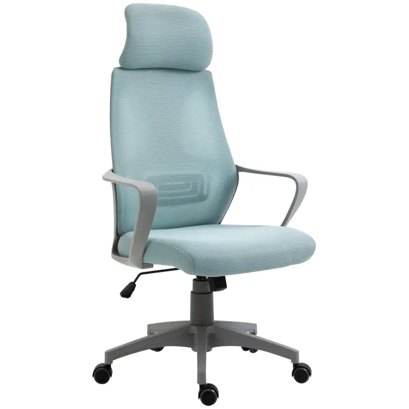 Silla de Escritorio Silla de Oficina Ergonómica Ajustable con Reposabrazos Reposacabezas y Función Basculante 64x55x116-126 cm A