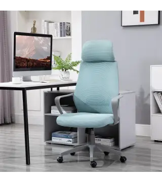 Silla de Escritorio Silla de Oficina Ergonómica Ajustable con Reposabrazos Reposacabezas y Función Basculante 64x55x116-126 cm A