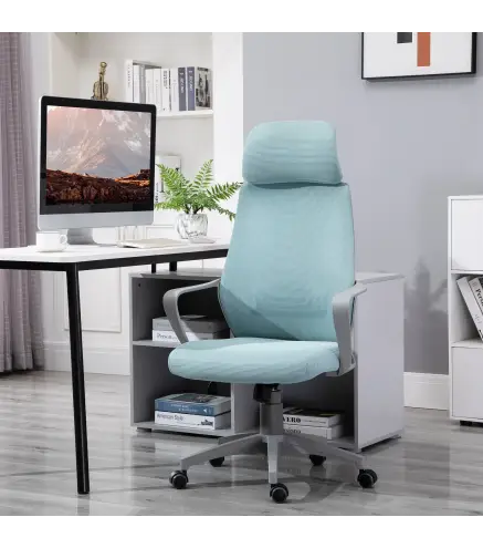 Silla de Escritorio Silla de Oficina Ergonómica Ajustable con Reposabrazos Reposacabezas y Función Basculante 64x55x116-126 cm A
